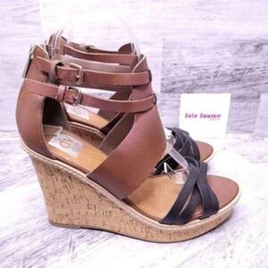 DV Dolce Vita Corrine Cork Wedge Platform Sandal Black Brown Women's sz 10